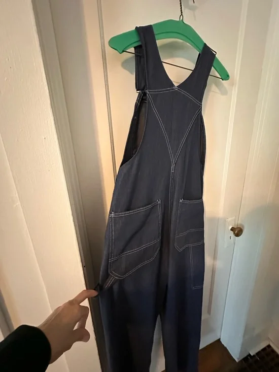 Vintage Sears Bib Denim Overalls Scovill Zipper Fly White Stitching Carpenter - Picture 5 of 8